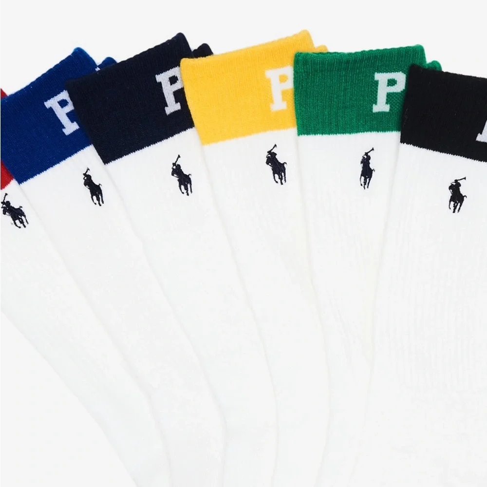 Polo Ralph Lauren Boy's Color Block Cuff Logo & Double Logo Crew Socks 12 Pair